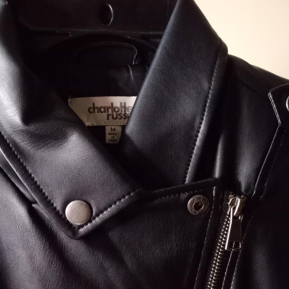 Charlotte Russe Black Faux Leather Zip Moto Jacket